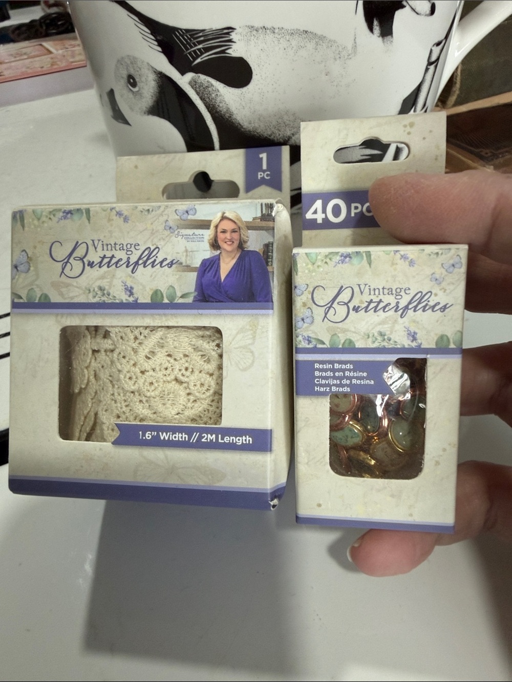 Crafters Companion Vintage Butterflies Elegant Lace and Resin Brads